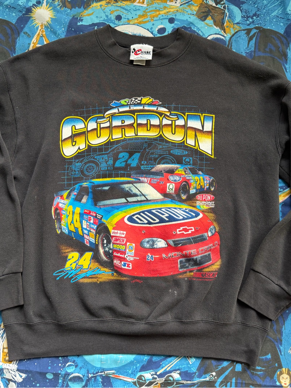1998 Chase Authentics Black Jeff Gordon Racing Car Graphic Sweatshirt Size XL